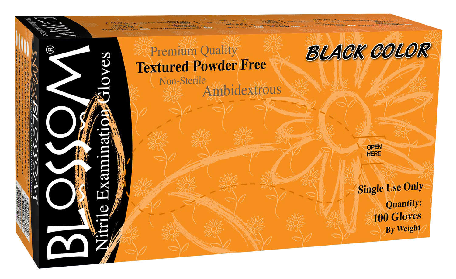 Blossom Black Nitrile Powder Free Textured Exam Gloves | Blossom 